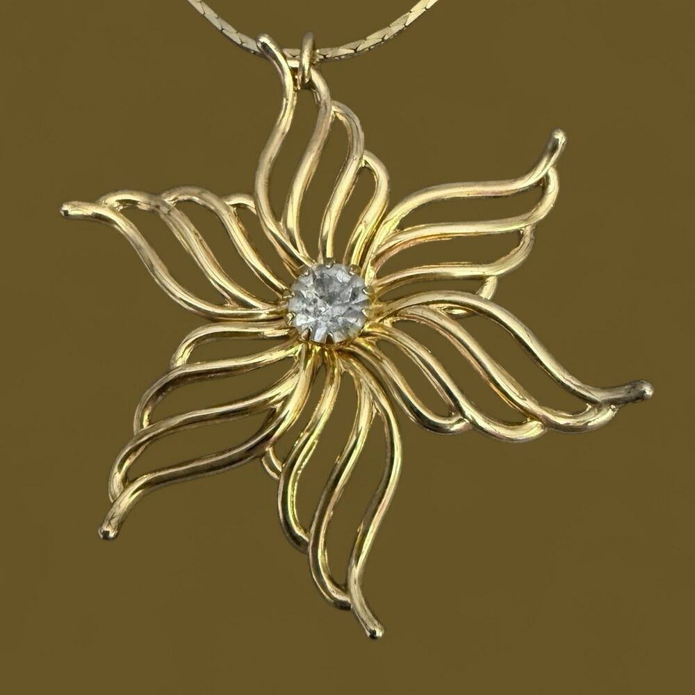 Gold Tone Lotus Flower Pendant With 16-Inch Necklace
